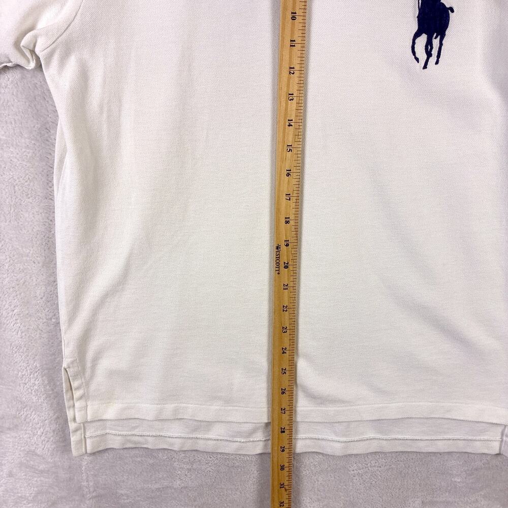VTG Polo Ralph Lauren Polo Shirt Men L White Embroidered 3 Big Navy Pony Preppy - Picture 4 of 6